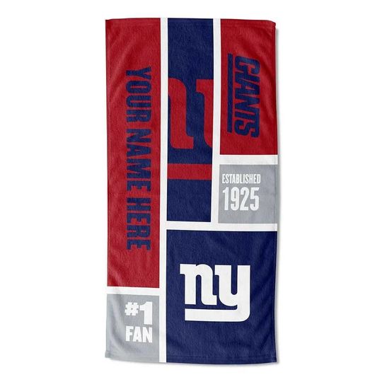 Discover Personalized New York Football Beach Towel  Colorblock Design, Soft Cotton Fan Gift