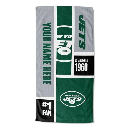 Discover Personalized New York Football Beach Towel  Colorblock Design, Soft Cotton Fan Gift