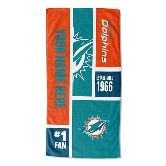 Discover Personalized Miami Football Beach Towel  Colorblock Design, Soft Cotton Fan Gift