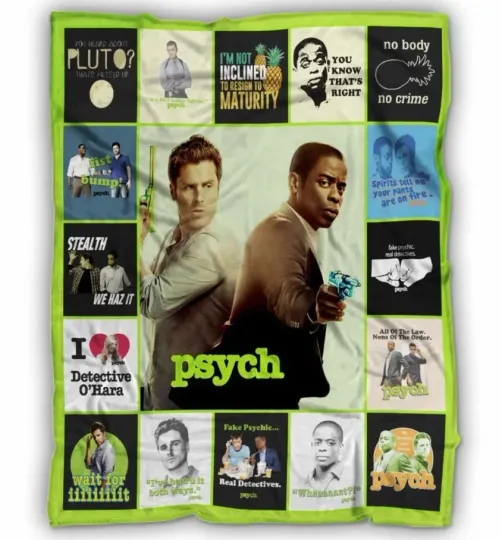 Discover Psych TV Series Vintage Shawn Spencer Gus Guster Carlton Lassiter Fleece Blanket