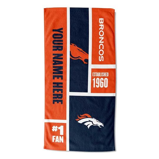 Discover Personalized Denver Football Beach Towel  Colorblock Design, Soft Cotton Fan Gift