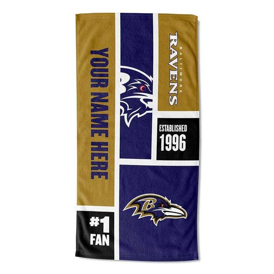 Discover Personalized Baltimore Football Beach Towel  Colorblock Design, Soft Cotton Fan Gift