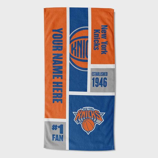 Discover Personalized Orange & Blue Beach Towel: Custom Name, Game Day Fan Gift