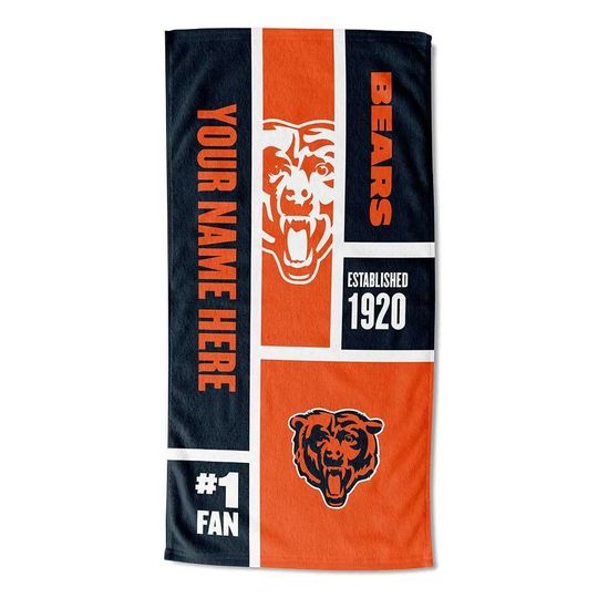 Discover Personalized Chicago Football Beach Towel  Colorblock Design, Soft Cotton Fan Gift