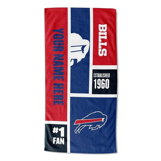 Discover Personalized Buffalo Football Beach Towel  Colorblock Design, Soft Cotton Fan Gift