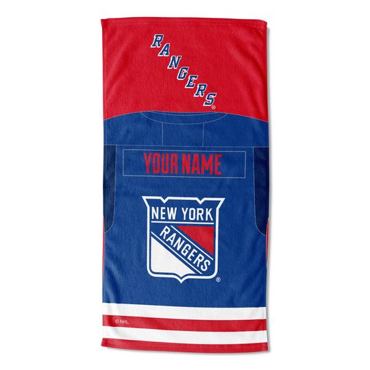New York Rangers Personalized Beach Towel  NHL Jersey Style  Custom Name, Soft Fan Gift, Team Gear
