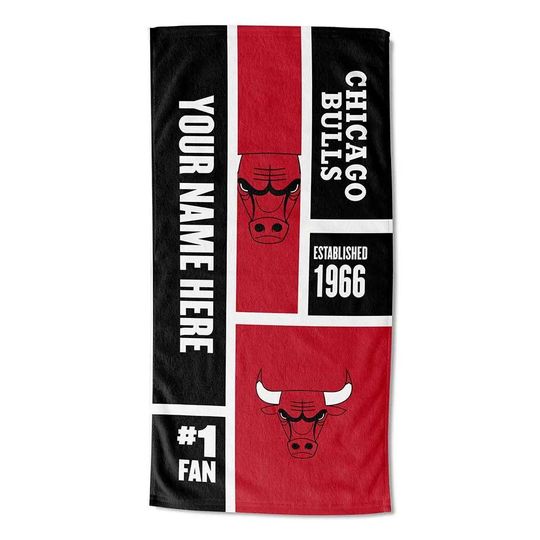 Chicago Bulls Beach Towel: Personalized NBA Colorblock Fan Gift