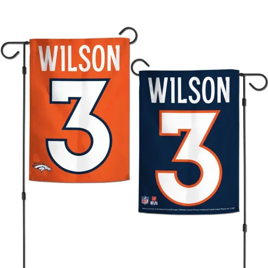 RUSSELL WILSON  DENVER BRONCOS 12"X18" 2 SIDED GARDEN FLAG NEW WINCRAFT