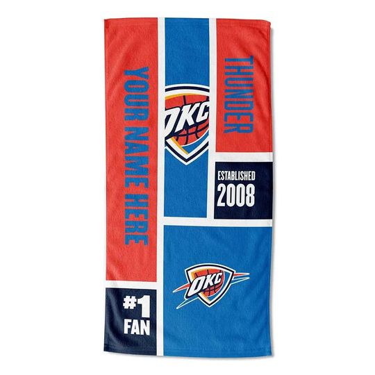 Oklahoma City Thunder Beach Towel: Personalized NBA Colorblock Fan Gift