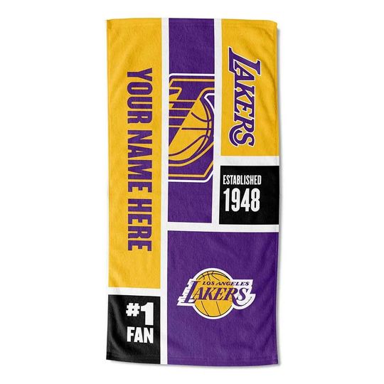 Discover Los Angeles Lakers Beach Towel: Personalized NBA Colorblock Fan Gift
