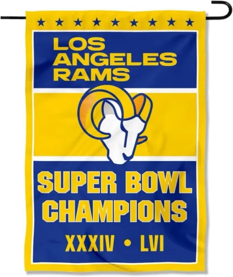 LOS ANGELES RAMS --2-SIDED---2 TIME SUPER BOWL CHAMPS--12 1/2" X 18 GARDEN FLAG