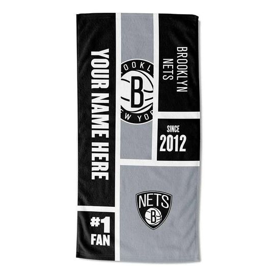 Discover Brooklyn Nets Beach Towel: Personalized NBA Colorblock Fan Gift