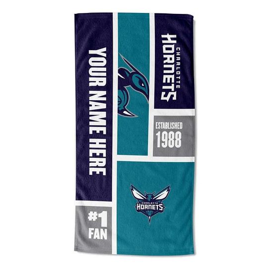 Discover Charlotte Hornets Beach Towel: Personalized NBA Colorblock Fan Gift