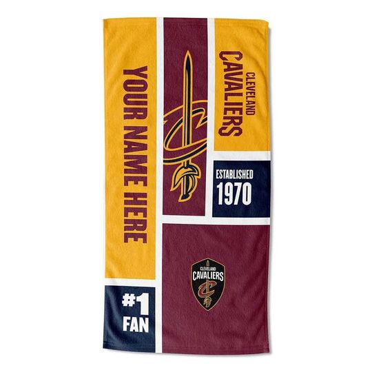 Discover Cleveland Cavaliers Beach Towel: Personalized NBA Colorblock Fan Gift