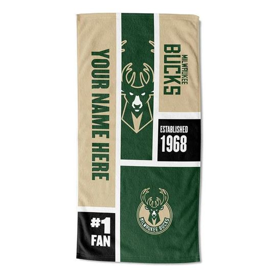 Discover Milwaukee Bucks Beach Towel: Personalized NBA Colorblock Fan Gift