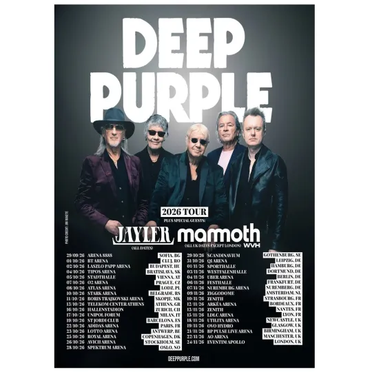 Discover Deep Purple 2026 World Tour Special Guests Jayler Mammoth WVH Poster