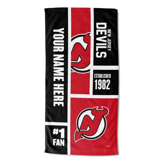 Discover New Jersey Devils Personalized Beach Towel  NHL Colorblock  Custom Name, Soft Fan Gift