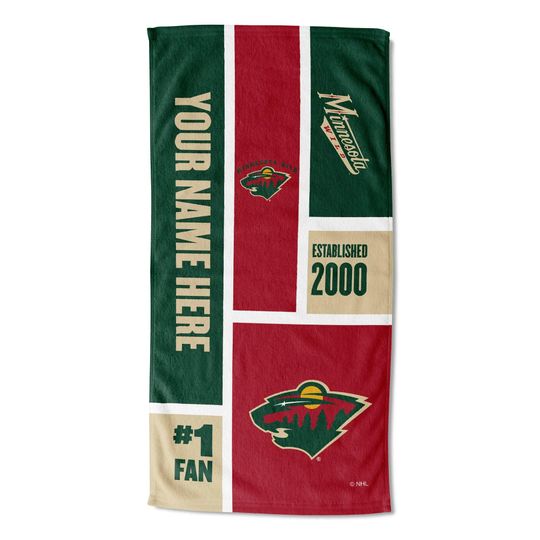 Discover Minnesota Wild Personalized Beach Towel  NHL Colorblock  Custom Name, Soft Fan Gift