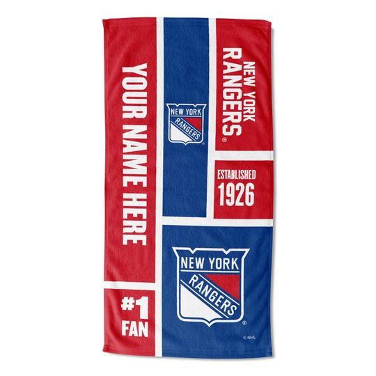 New York Rangers Personalized Beach Towel  NHL Colorblock  Custom Name, Soft Fan Gift