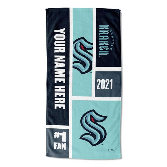 Discover Seattle Kraken Personalized Beach Towel  NHL Colorblock  Custom Name, Soft Fan Gift
