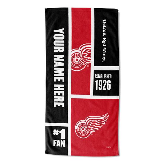 Discover Detroit Red Wings Personalized Beach Towel  NHL Colorblock  Custom Name, Soft Fan Gift
