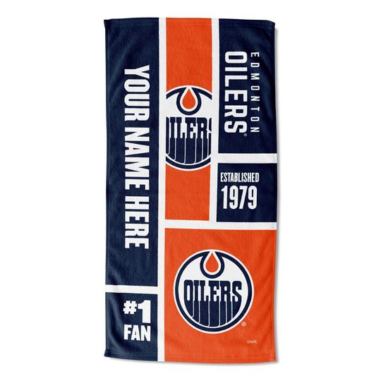 Discover Edmonton Oilers Personalized Beach Towel  NHL Colorblock  Custom Name, Soft Fan Gift