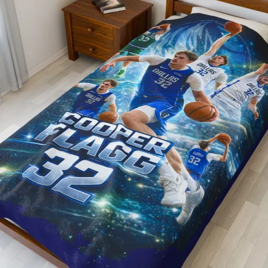 Discover Basketball Velveteen Blanket — "Cooper Flagg 32" Team Photo Throw