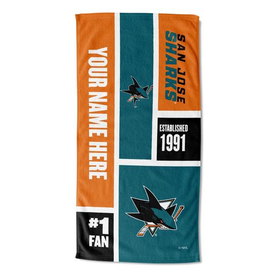 Discover San Jose Sharks Personalized Beach Towel  NHL Colorblock  Custom Name, Soft Fan Gift