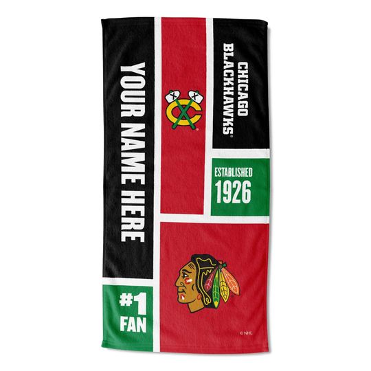 Discover Chicago Blackhawks Personalized Beach Towel  NHL Colorblock  Custom Name, Soft Fan Gift