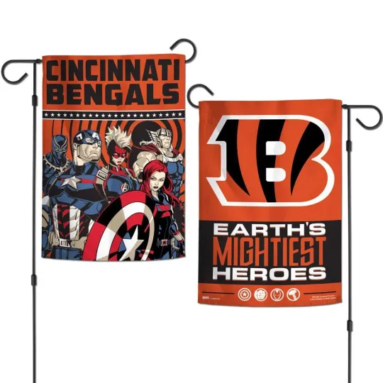 CINCINNATI BENGALS AVENGERS IRON MAN THOR HULK 12"X18" 2 SIDED GARDEN FLAG NEW