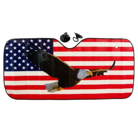 Discover American Flag and Soaring Eagle Car Windshield Sunshade