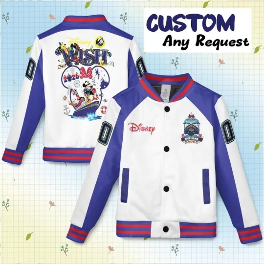 Discover Personalized Mickey & Friends Wish Cruise Line 2026 Summer Trip Baseball Jacket