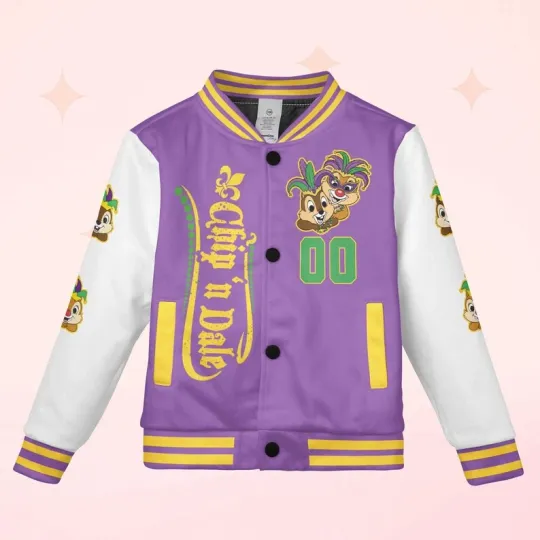 Personalized Chip N Dale Double Trouble Mardi Gras New Orleans Baseball Jacket