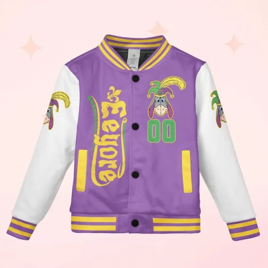 Custom Eeyore Mardi Gras Fat Tuesday Parade Winnie The Pooh Baseball Jacket