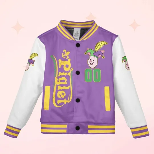 Custom Piglet Mardi Gras Fat Tuesday Parade Winnie The Pooh Baseball Jacket