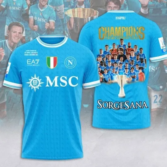 Discover SSC Napoli Italian Super Cup Champions 2025-26 3D T-Shirt