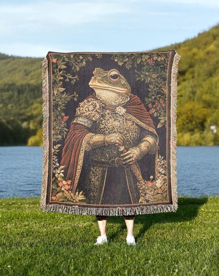 Discover Warrior Frog Woven Blanket, Medieval Soldier Frog Lover Woven Throw, Magical Fantasy Home Decor Tapestry