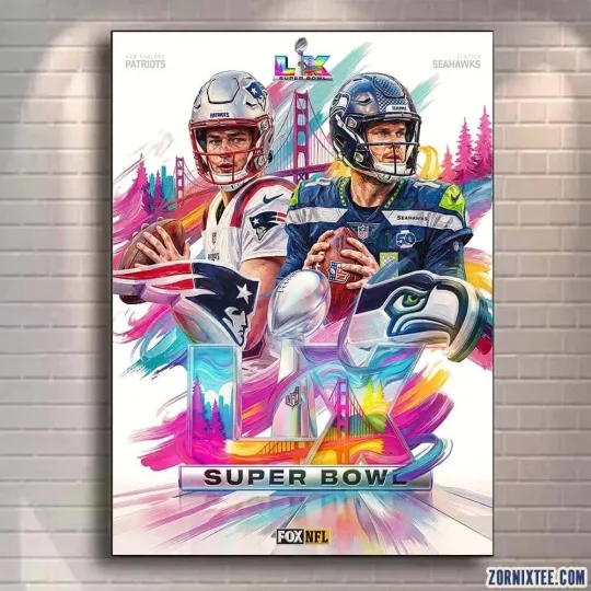 Discover Super Bowl LX Feb 8 2026 $eahawks vs Patri0ts Game Day Poster