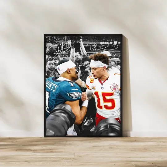 Jalen Hurts & Patrick Mahomes Poster football Super Bowl Football Art All Sizes