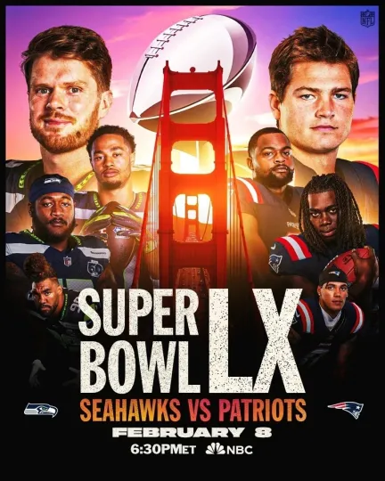 Discover Super Bowl LX February 2026 32 Teams Football Championship Poster