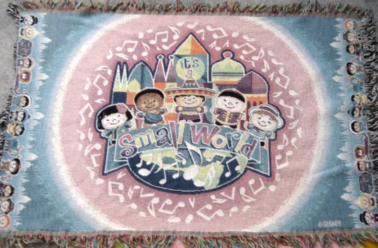 Discover Disney World Park It's a Small World Woven Tapestry Lap Blanket 50x33" EUC