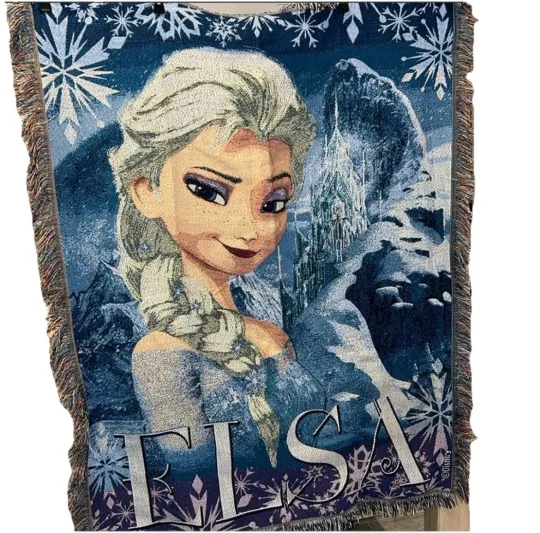 Discover Disney FROZEN Anna Elsa Olaf Kristoff Woven Tapestry Blanket Throw 48x60 inches