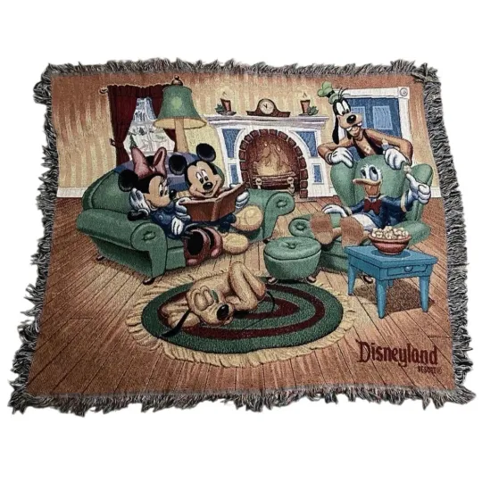 Discover Disneyland Tapestry Woven Throw Blanket Mickey Minnie Goofy Donald Pluto