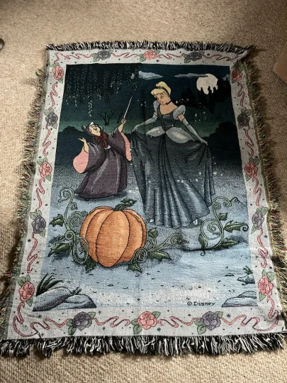 Discover Disney Cinde Blanket 54”x42” Fairy Godmother Woven Throw Tapestry Pumpkin