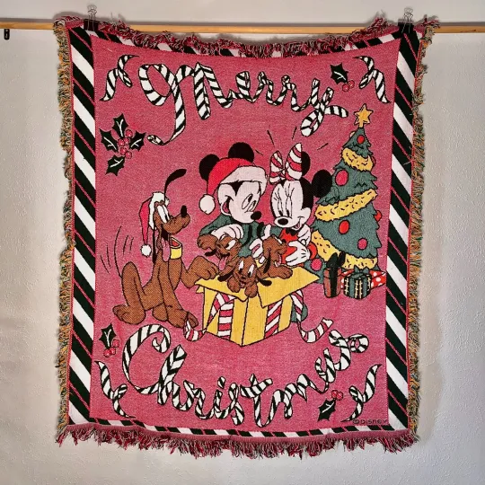 Discover Vintage Disney Mickey & Minnie Christmas Blanket Woven Throw Blanket