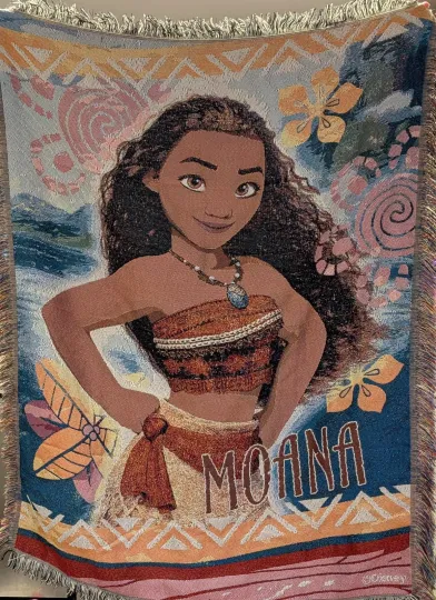 Discover Disney Moana Woven Tapestry Throw Blanket Fringe 5ft x 4ft Kids Room Decor