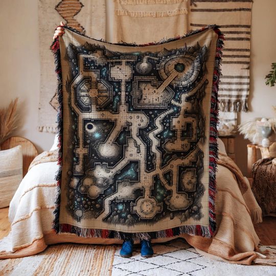 Discover Woven Blanket, Huge Map Blanket, River Town, RPG DnD Style, Velveteen Throw, dungeon craw map, TTRPG Game Battle Mat