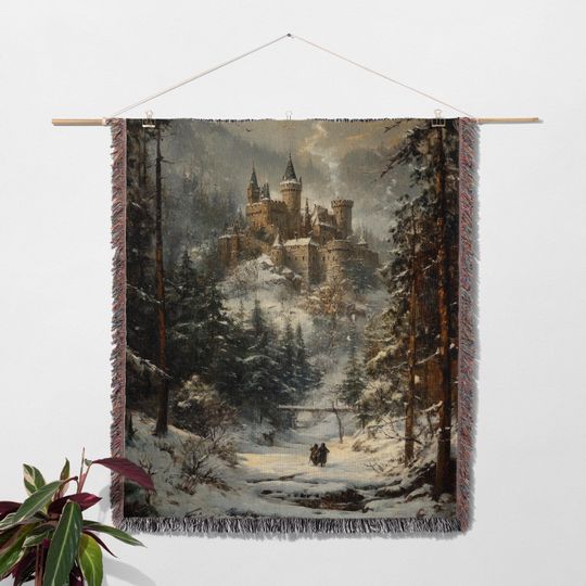 Medieval Castle Woven Blanket Fantasy Throw Gothic Home Decor for Dungeons and Dragons Fans Tapestry Castlecore
