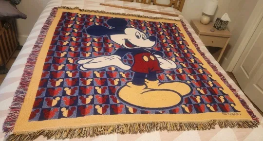 Discover Vintage Disney  Mickey Mouse Woven Tapestry Throw Blanket 50 X 56