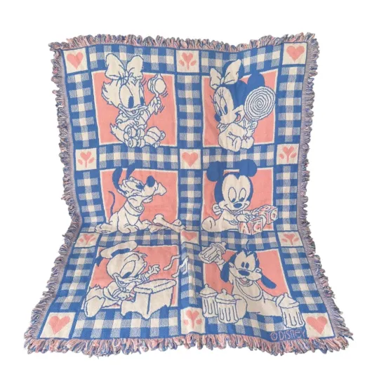 Discover Vintage 1994 Avon Disney Babies Woven Tapestry Blanket 42 X 33 Pink Blue Mickey